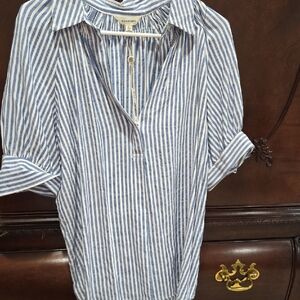 Max Studio Light Blue and White Striped Casual Shirt